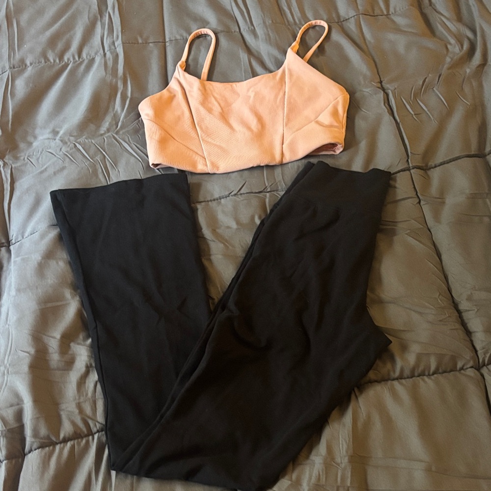 Peach sports bra and Black yoga Leggings Set